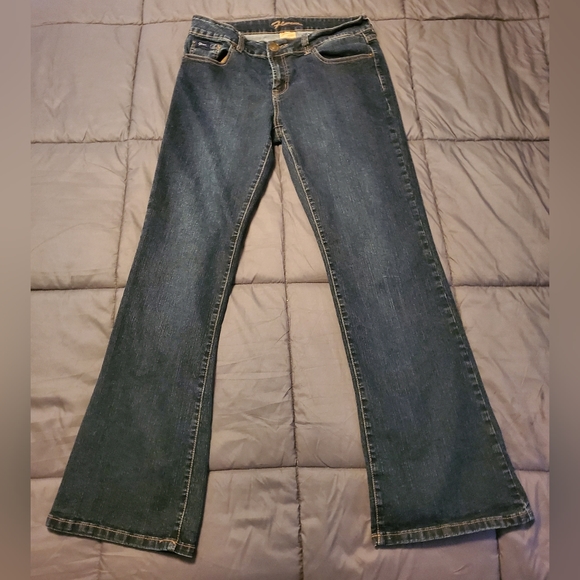 Flavor by Bubblegum Junior Plus Embossed Dark Wash Flare Jeans - Picture 2 of 6